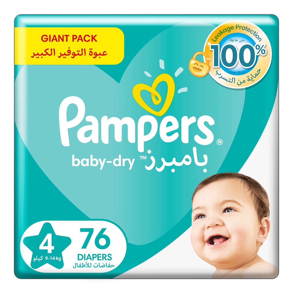 Pampers Baby-Dry Baby Diapers, Size 4, 9-14Kg, Pack of 76's - Easy Pharmacy LLC