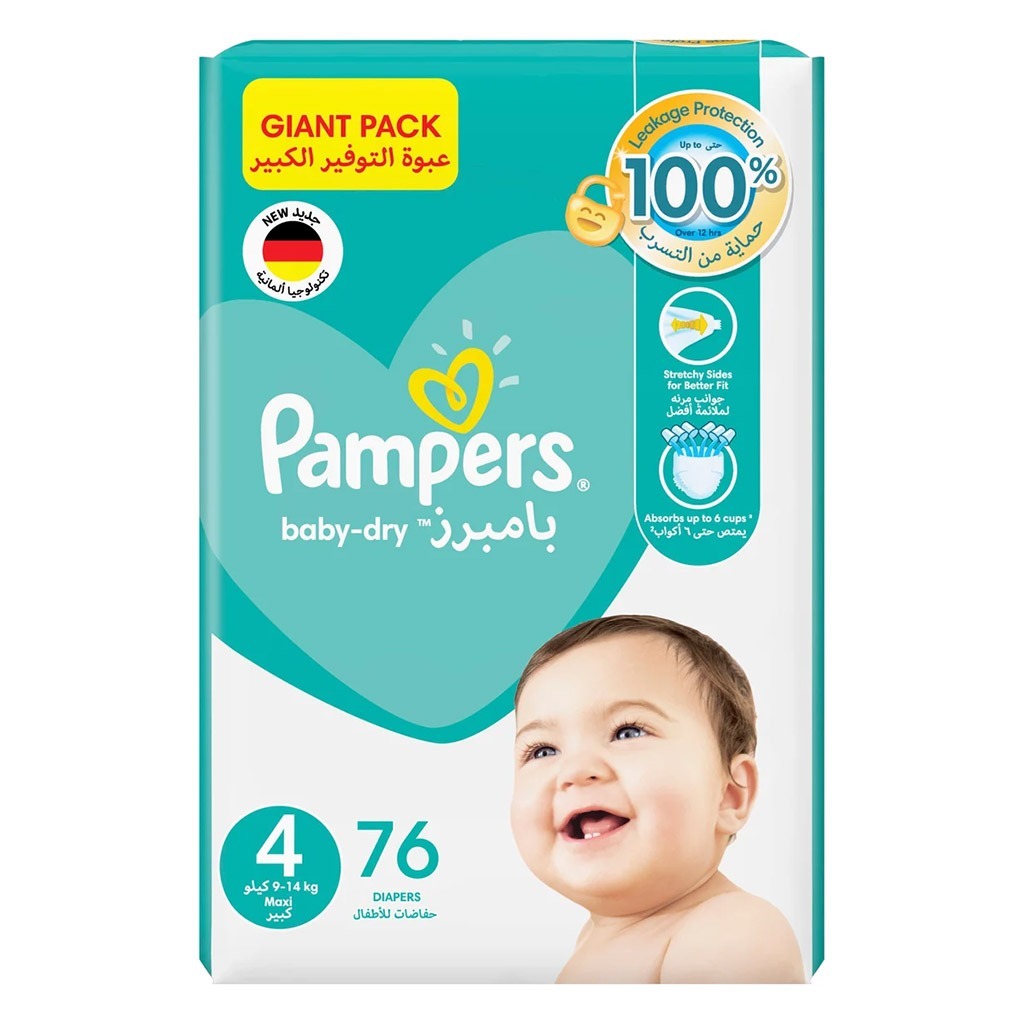 Pampers Baby-Dry Baby Diapers, Size 4, 9-14Kg, Pack of 76's - Easy Pharmacy LLC