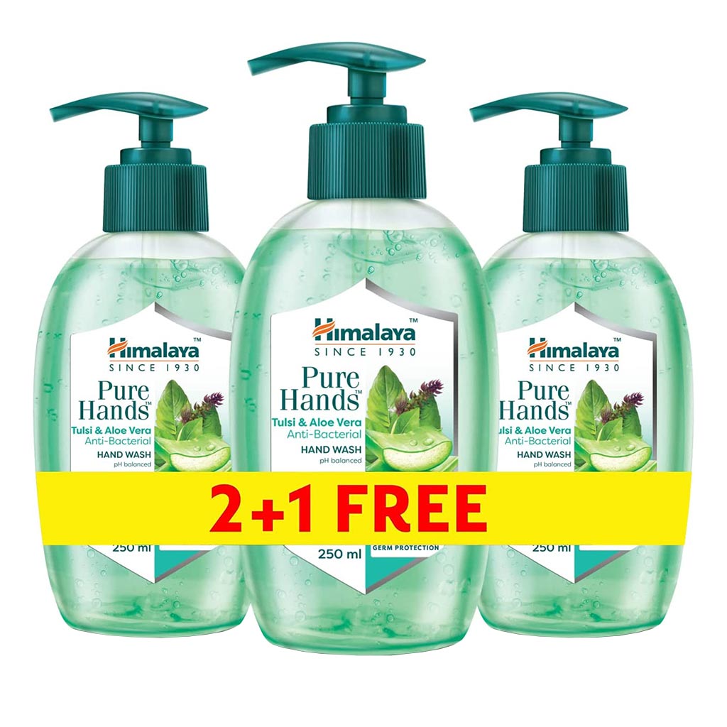 Himalaya Pure Hands Tulsi & Aloe Vera Antibacterial Hand Wash 250 mL 2+1 PROMO PACK - Easy Pharmacy LLC