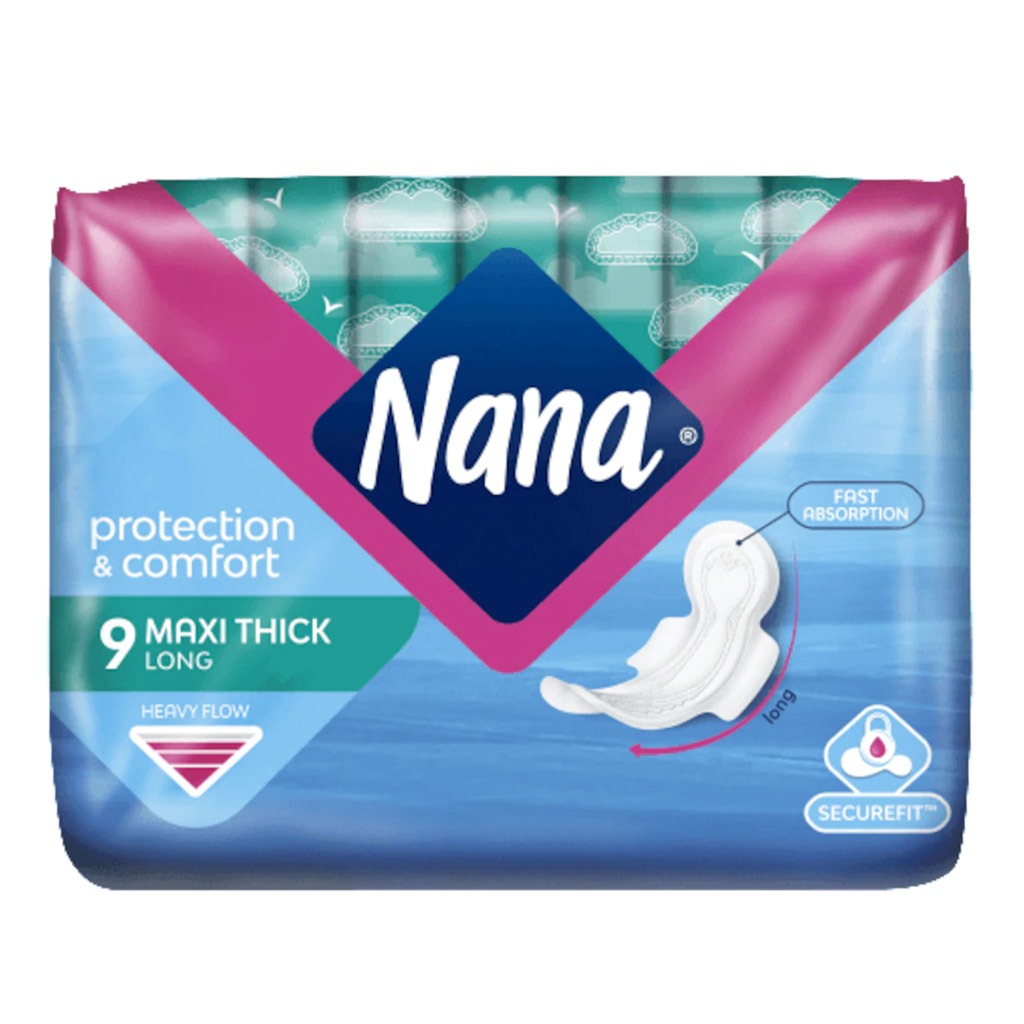 Nana Protection & Comfort Maxi Thick Long Sanitary Pads with Wings For Heavy Flow 9's - Easy Pharmacy LLC