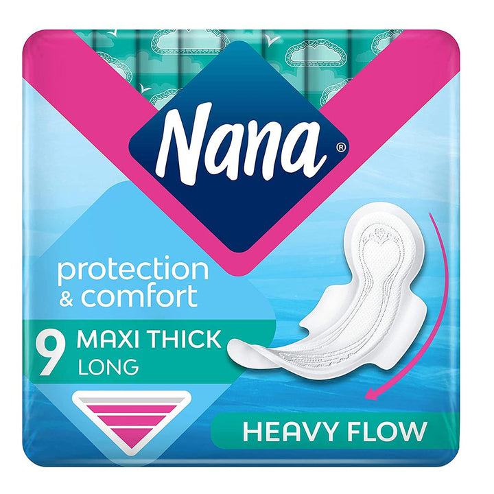 Nana Protection & Comfort Maxi Thick Long Sanitary Pads with Wings For Heavy Flow 9's - Easy Pharmacy LLC