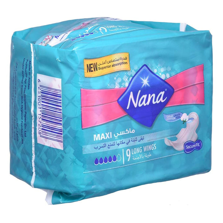 Nana Protection & Comfort Maxi Thick Long Sanitary Pads with Wings For Heavy Flow 9's - Easy Pharmacy LLC
