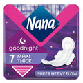 Nana Goodnight Maxi Extra Long Thick Sanitary Pads with Wings for Super Heavy Flow, 7 Pads