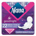 Nana Goodnight Maxi Extra Long Thick Sanitary Pads with Wings for Super Heavy Flow, 22 Pads