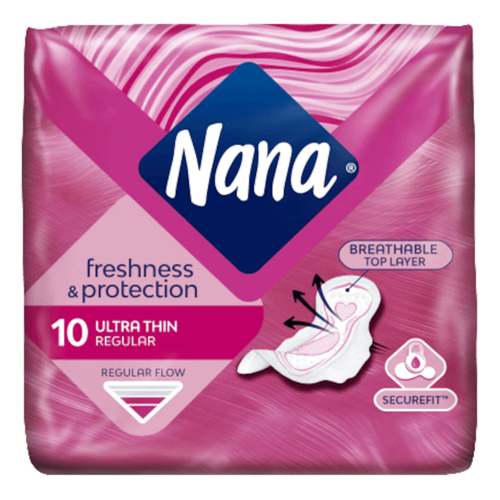 Nana Freshness & Protection Ultra Thin Regular Sanitary Pads with Wings For Regular flow 10's - Easy Pharmacy LLC