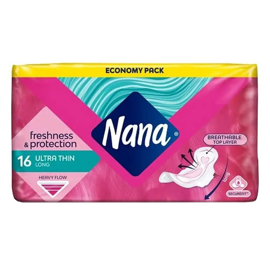 Nana Freshness & Protection Ultra Thin Long Sanitary Pads with Wings for Heavy Flow, 16 Pads