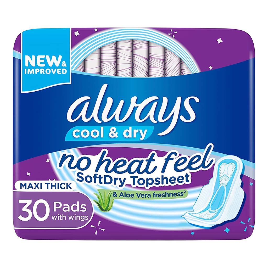 Always Cool & Dry Maxi Thick Sanitary Pads With Wings & Aloe Vera Freshness 30's 4015 - Easy Pharmacy LLC
