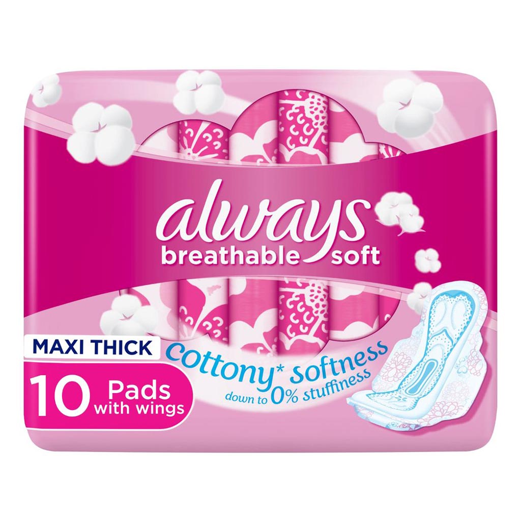 Always Breathable Soft Maxi Thick With Wings Sanitary Pads 10's - Easy Pharmacy LLC