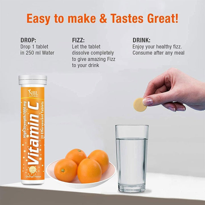 NBL Natural Vitamin C 1000 mg Effervescent Tablets Orange 20's - Easy Pharmacy LLC