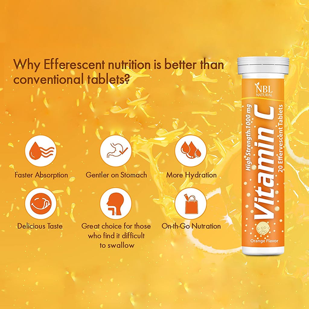NBL Natural Vitamin C 1000 mg Effervescent Tablets Orange 20's - Easy Pharmacy LLC