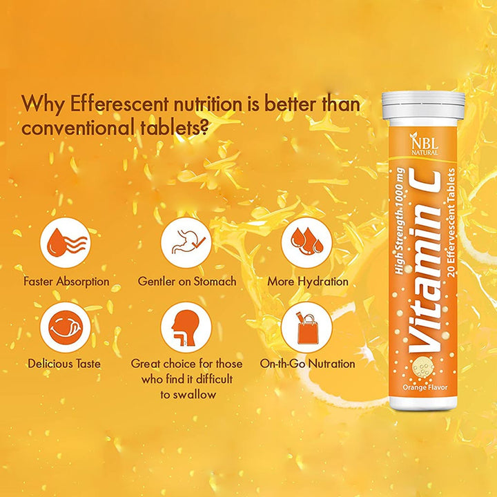 NBL Natural Vitamin C 1000 mg Effervescent Tablets Orange 20's - Easy Pharmacy LLC