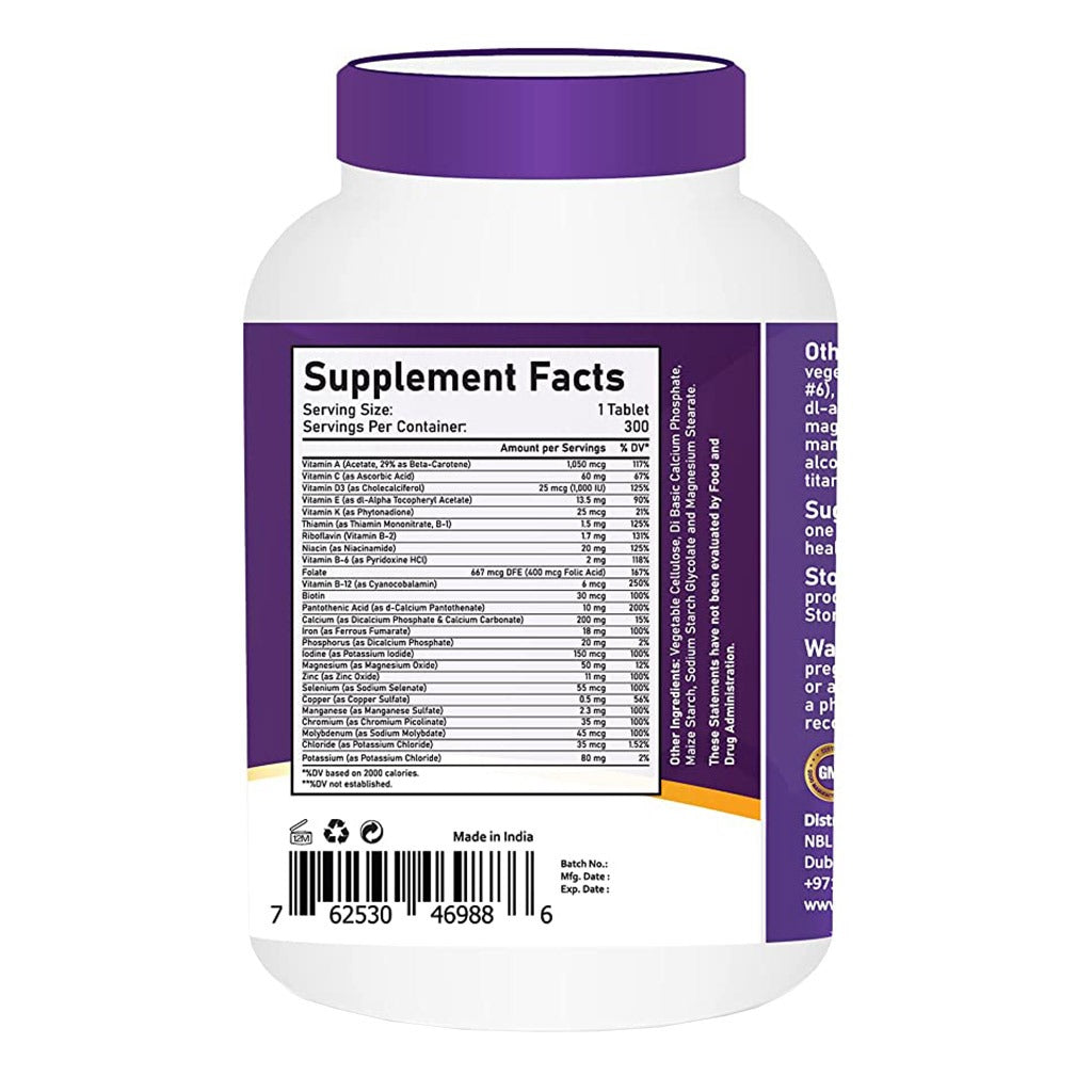 NBL Natural Multivitamin & Multimineral Supplement Tablets, Pack of 300's - Easy Pharmacy LLC