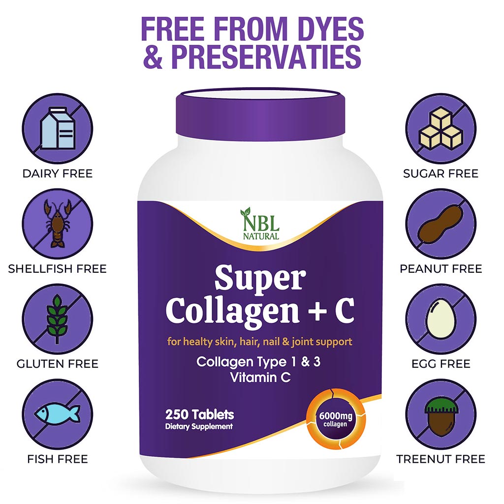 NBL Natural Super Collagen + Vitamin C Tablets for Skin, Hair, Nail & Joint Support 250's - Easy Pharmacy LLC