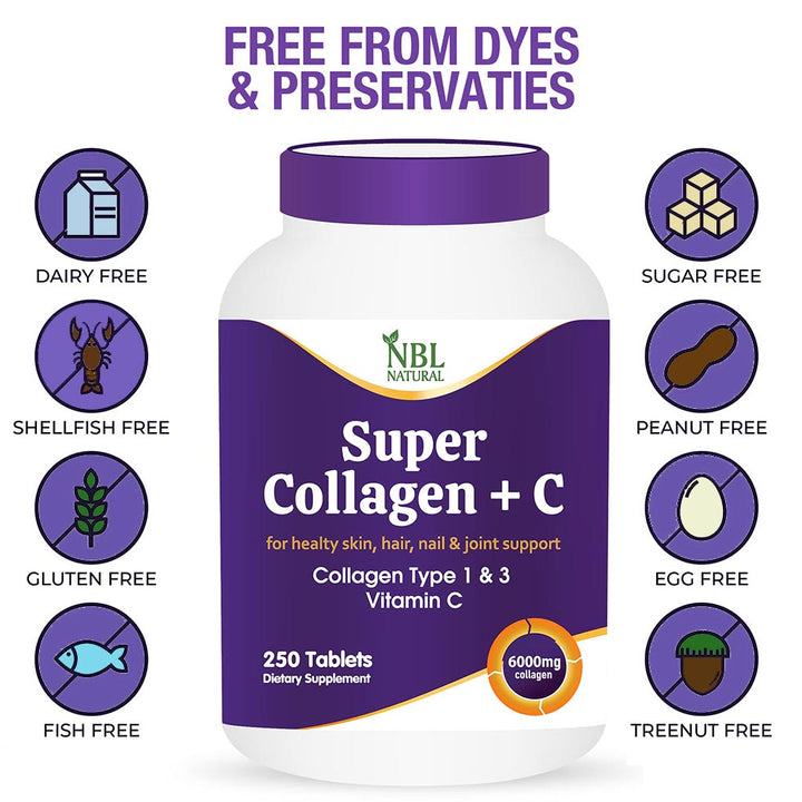 NBL Natural Super Collagen + Vitamin C Tablets for Skin, Hair, Nail & Joint Support 250's - Easy Pharmacy LLC