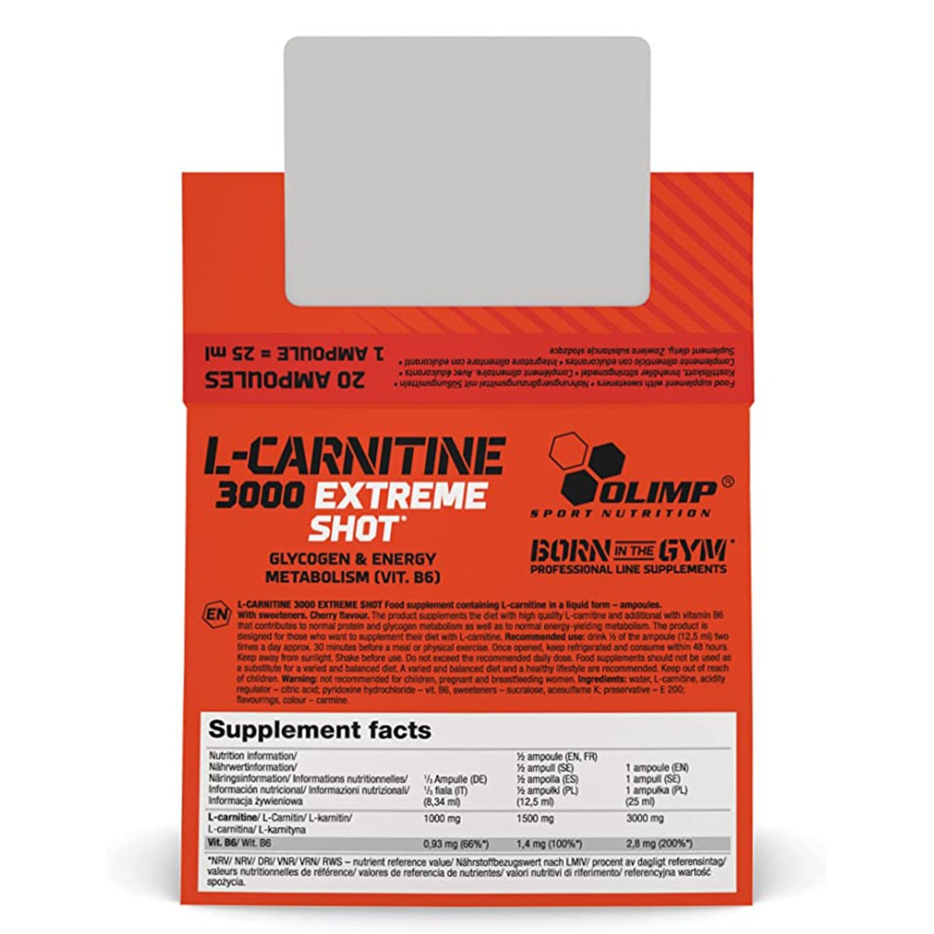 Olimp L-Carnitine 3000 Extreme Energy 25ml Shot Orange, Pack of 20's - Easy Pharmacy LLC