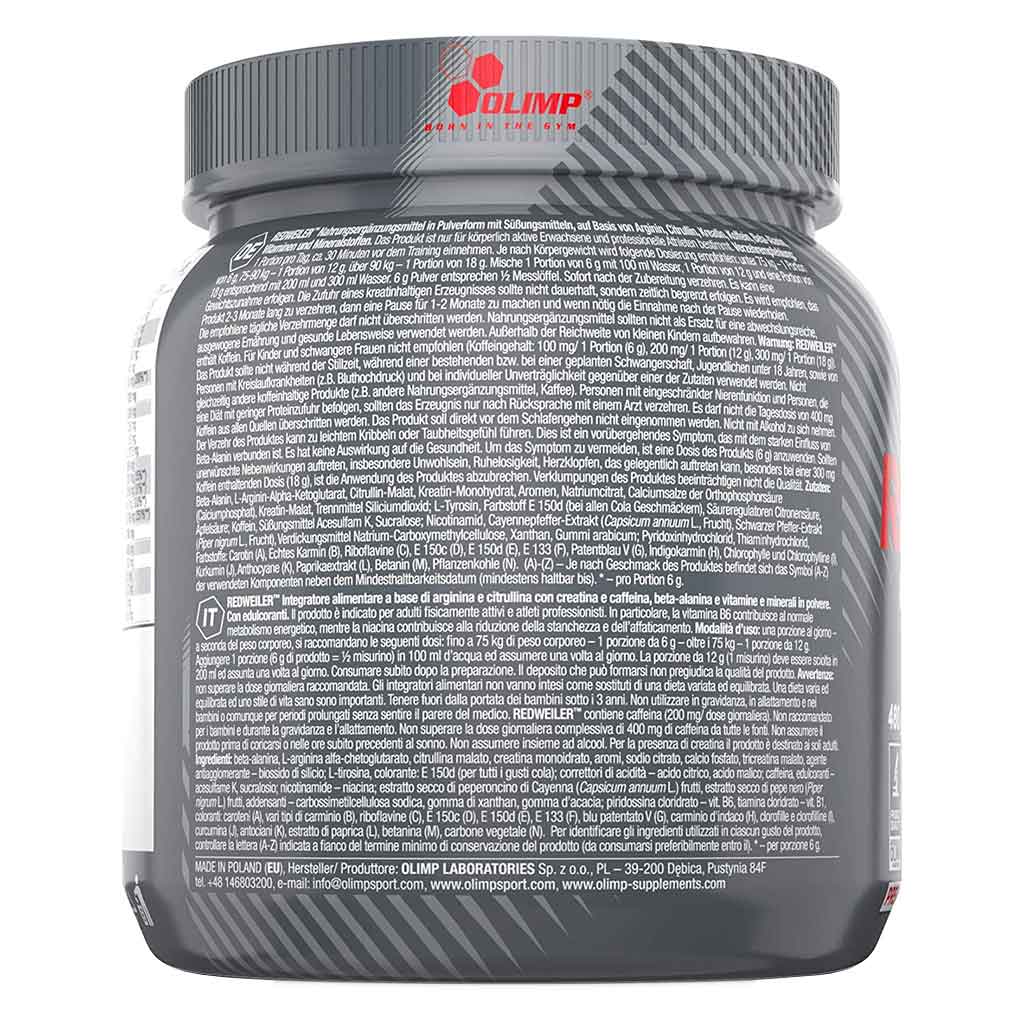 Olimp RedWeiler Furious Pump Pre Workout Ultra Training Performance Powder Blend for Advanced Athletes, Orange Flavor 480 g - Easy Pharmacy LLC
