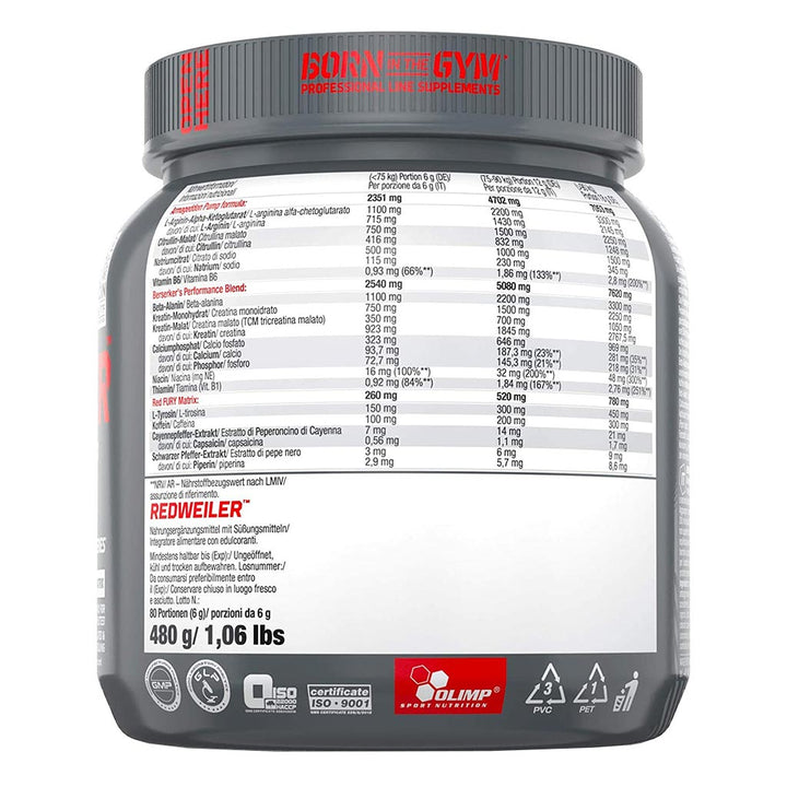 Olimp RedWeiler Furious Pump Pre Workout Ultra Training Performance Powder Blend for Advanced Athletes, Orange Flavor 480 g - Easy Pharmacy LLC