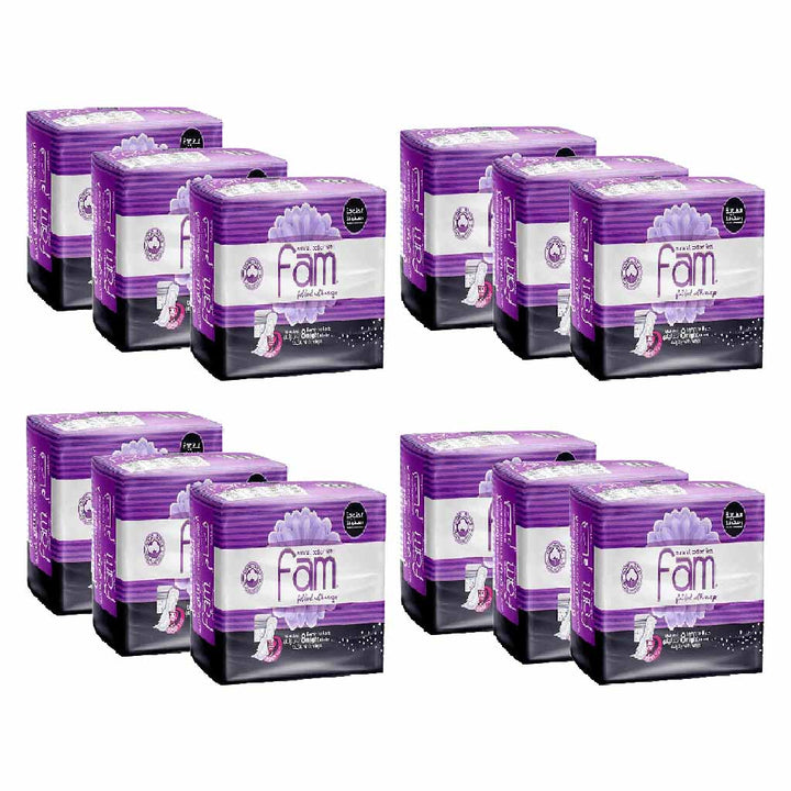 Fam Maxi Thick Natural Cotton Feel Night Sanitary Pads With Wings, Pack of 8 x 12’s - Easy Pharmacy LLC