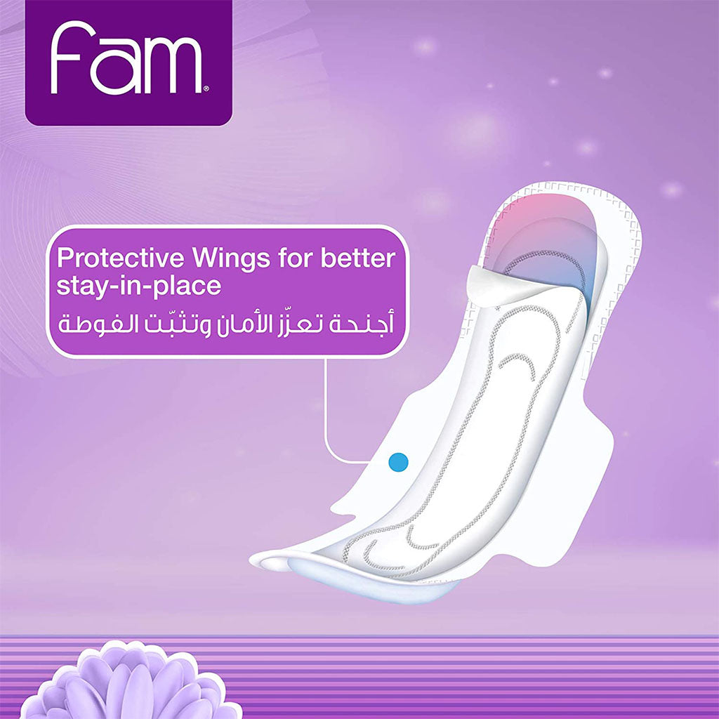 Fam Maxi Thick Natural Cotton Feel Night Sanitary Pads With Wings, Pack of 8 x 12’s - Easy Pharmacy LLC
