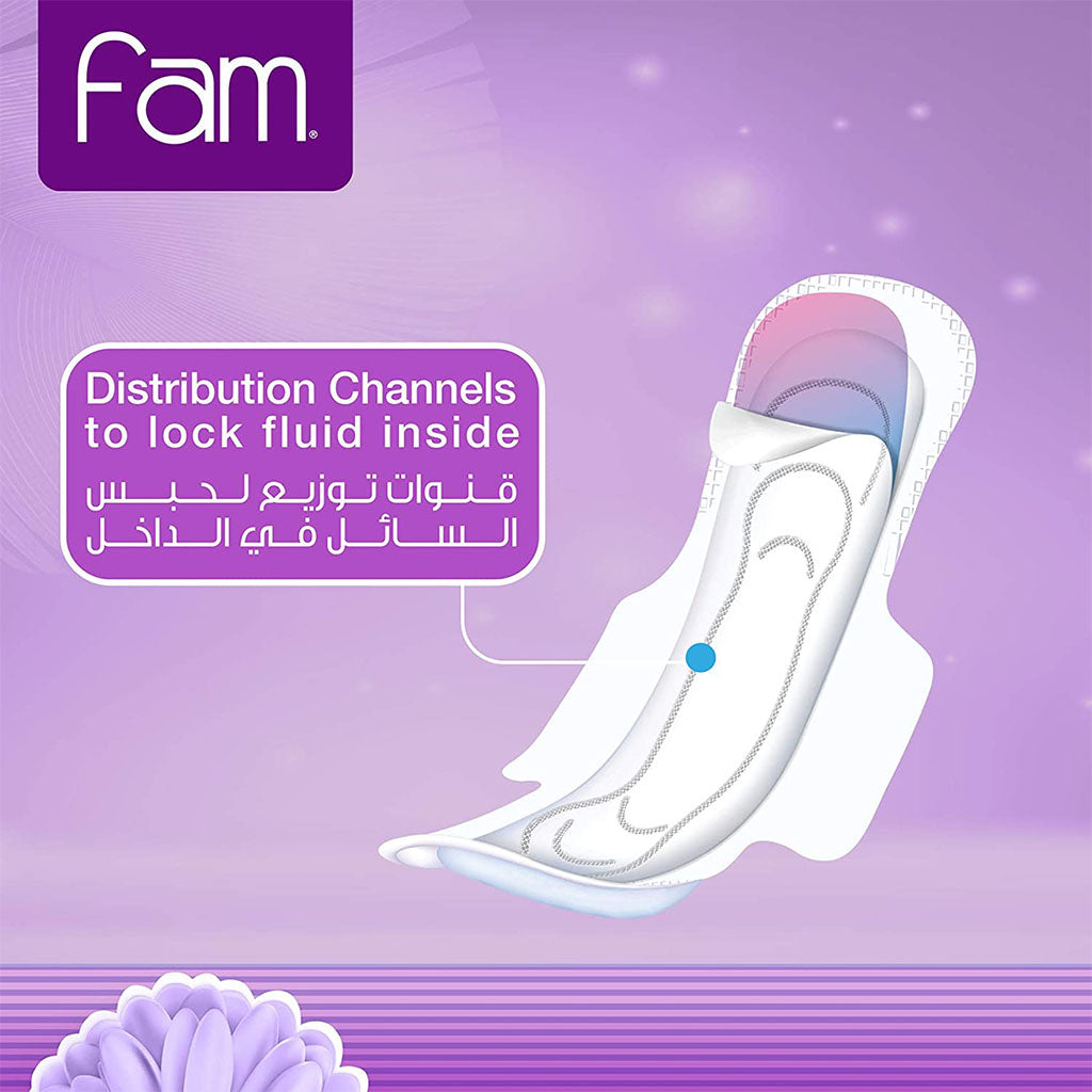 Fam Maxi Thick Natural Cotton Feel Night Sanitary Pads With Wings, Pack of 8 x 12’s - Easy Pharmacy LLC