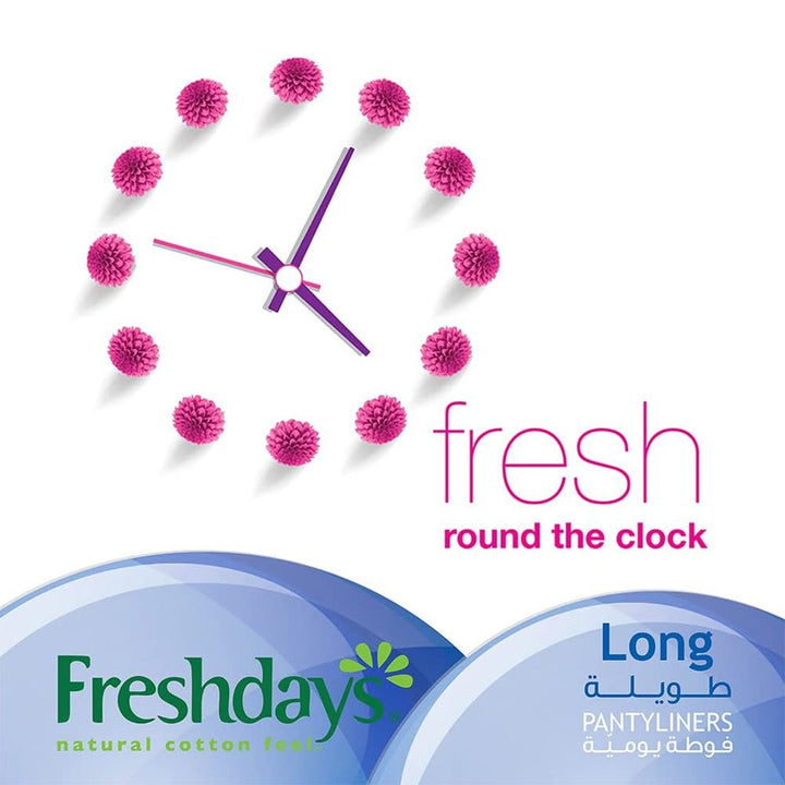 Freshdays Natural Cotton Feel Flexy Fit Odour Control Long Pantyliners, Pack of 24 x 12’s - Easy Pharmacy LLC