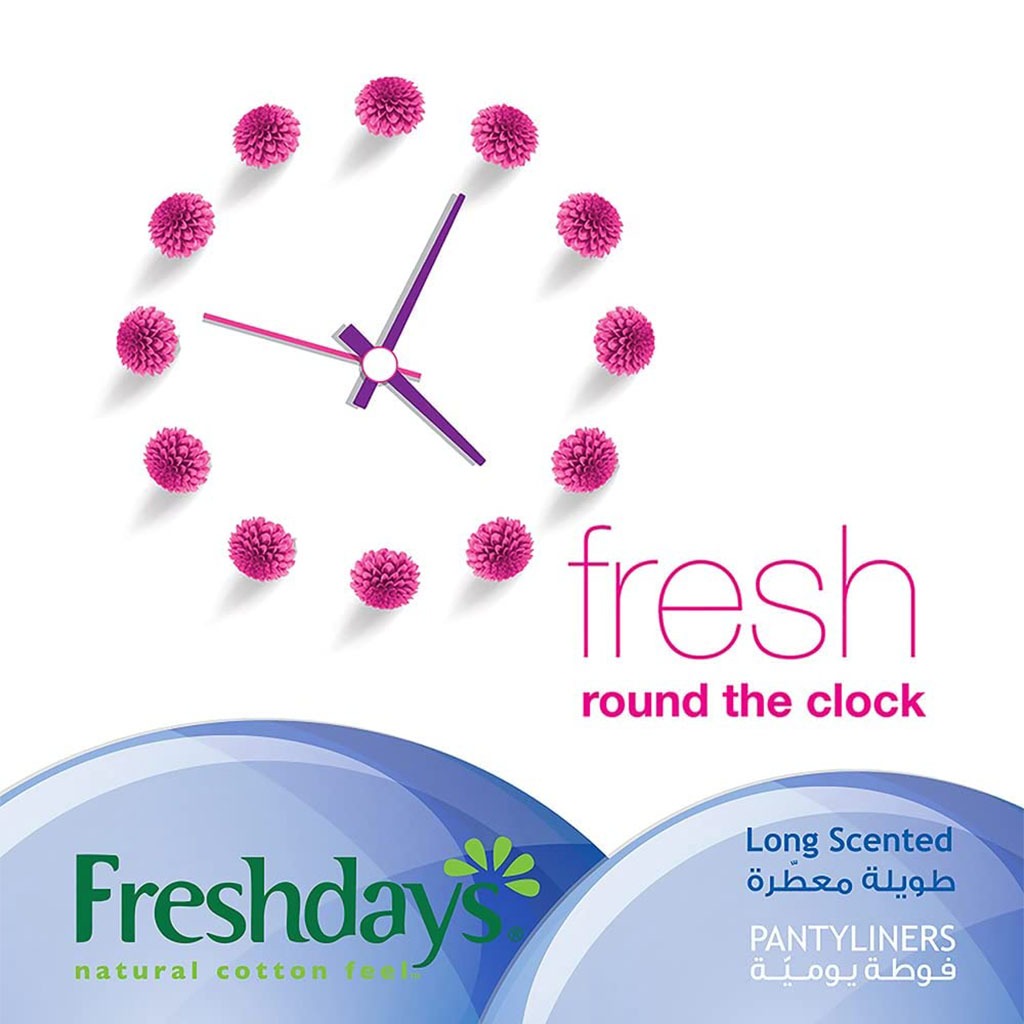 Freshdays Natural Cotton Feel Flexy Fit Odour Control Long Scented Pantyliners, Pack of 72 x 6's - Easy Pharmacy LLC