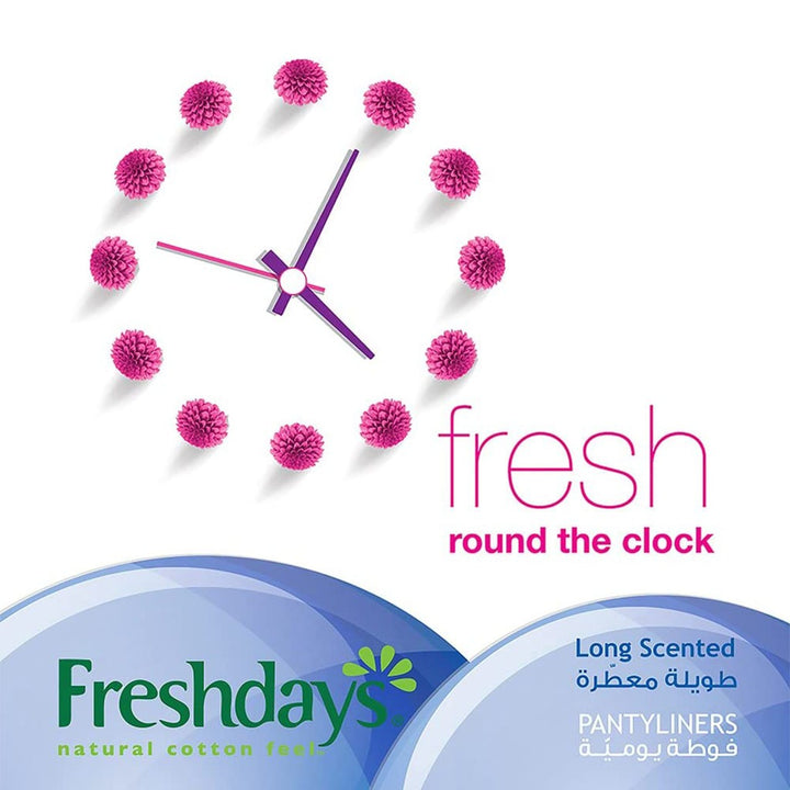Freshdays Natural Cotton Feel Flexy Fit Odour Control Long Scented Pantyliners, Pack of 72 x 6's - Easy Pharmacy LLC