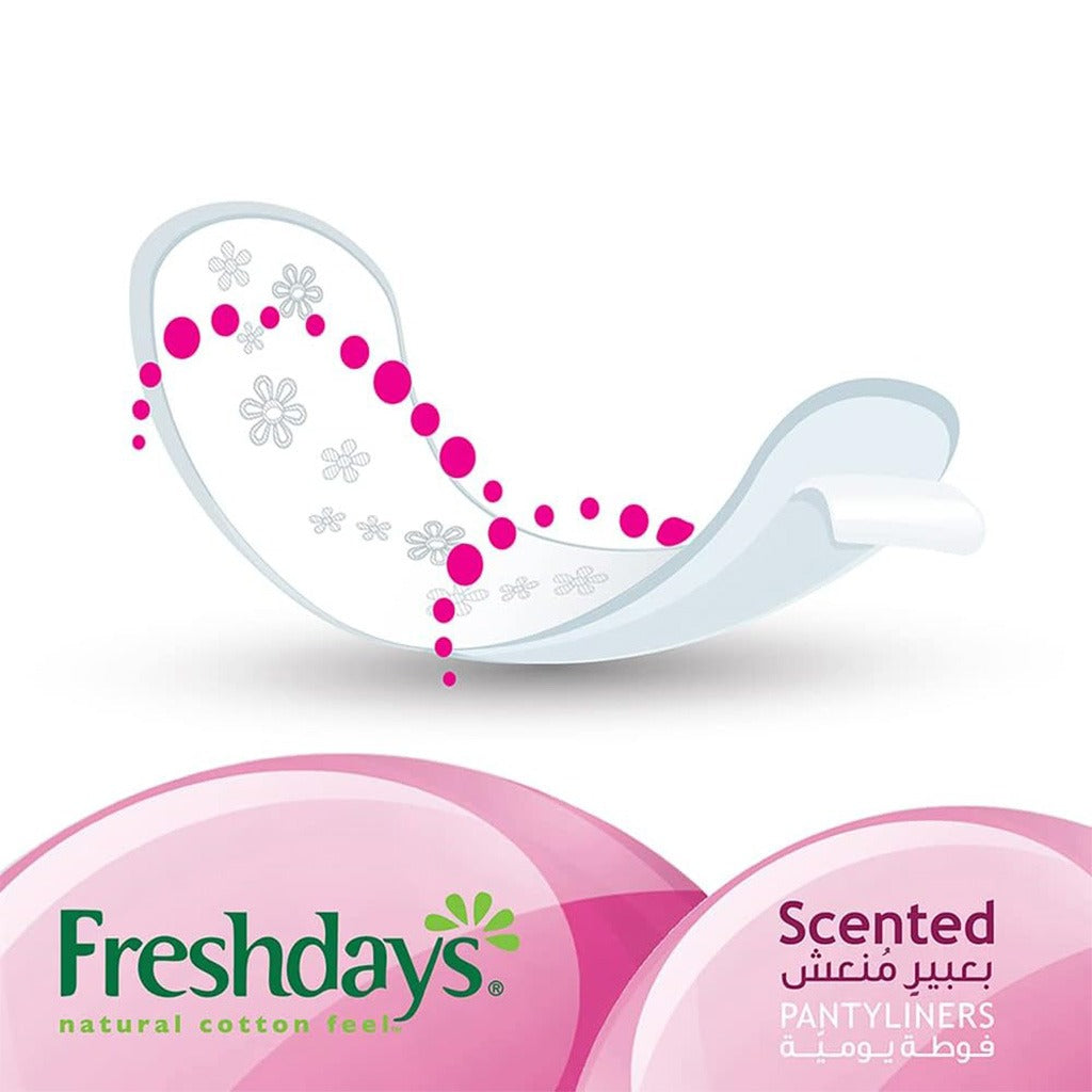Freshdays Natural Cotton Feel Flexy Fit Odour Control Normal Scented Pantyliners, Pack of 24 x 12's - Easy Pharmacy LLC