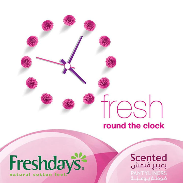 Freshdays Natural Cotton Feel Flexy Fit Odour Control Normal Scented Pantyliners, Pack of 24 x 12's - Easy Pharmacy LLC