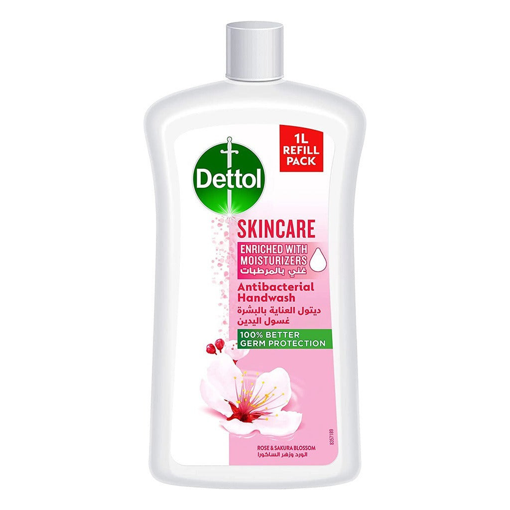 Dettol Skincare Antibacterial Hand Wash Enriched with Moisturizers, Rose & Sakura Blossom Refill 1L - Easy Pharmacy LLC