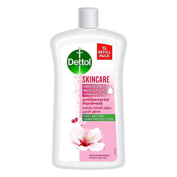 Dettol Skincare Antibacterial Hand Wash with Moisturisers, Rose & Sakura Blossom Refill, 1 Litre