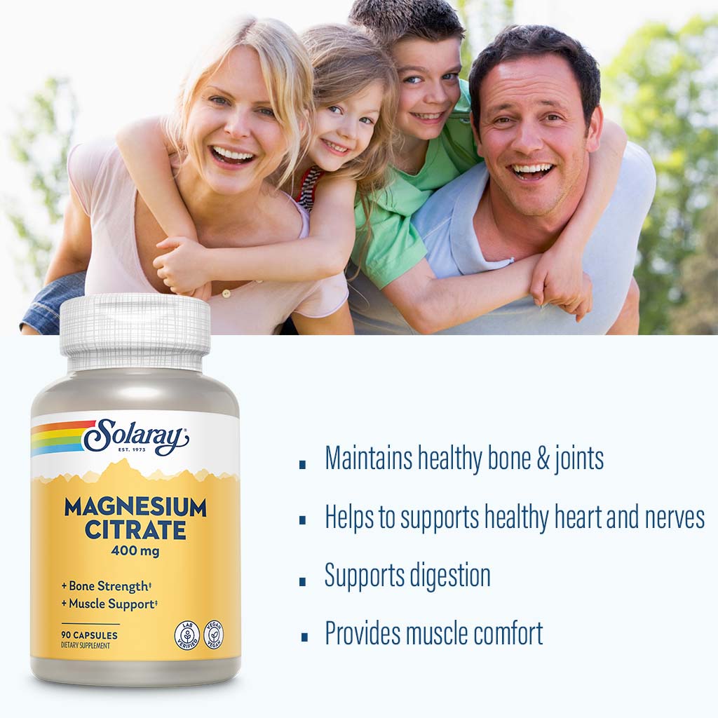 Solaray Magnesium Citrate 400 mg Capsules For Bone Strength & Muscle Support 90’s - Easy Pharmacy LLC