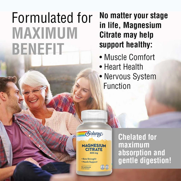 Solaray Magnesium Citrate 400 mg Capsules For Bone Strength & Muscle Support 90’s - Easy Pharmacy LLC