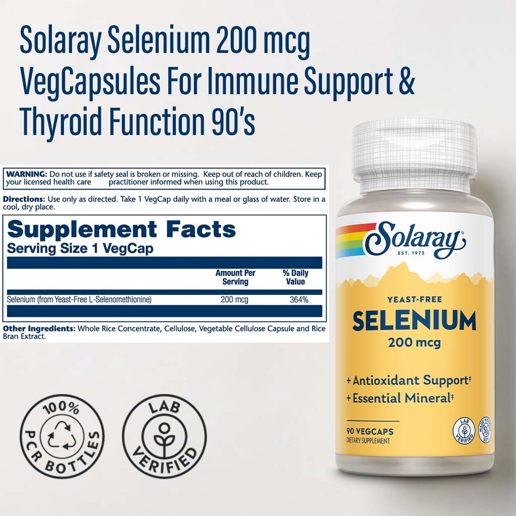 Solaray Selenium 200 mcg VegCapsules For Immune Support & Thyroid Function 90’s - Easy Pharmacy LLC