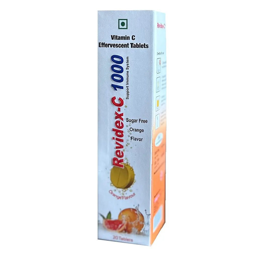 Revidex C 1000 mg Vitamin C Effervescent Tablets, Sugar Free, 20 Tablets