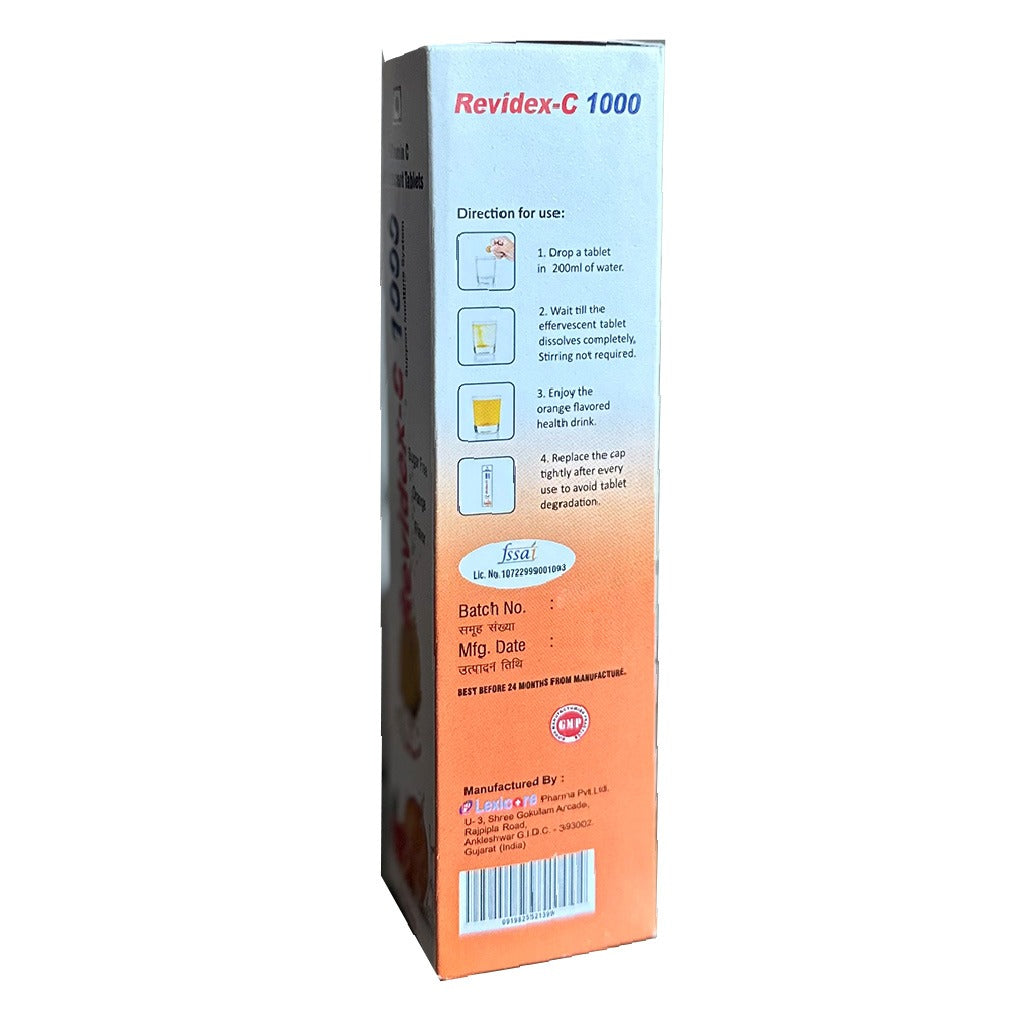 Revidex C 1000mg Vitamin C Effervescent Tablet, Sugar Free For Immune Support, Pack of 20's - Easy Pharmacy LLC