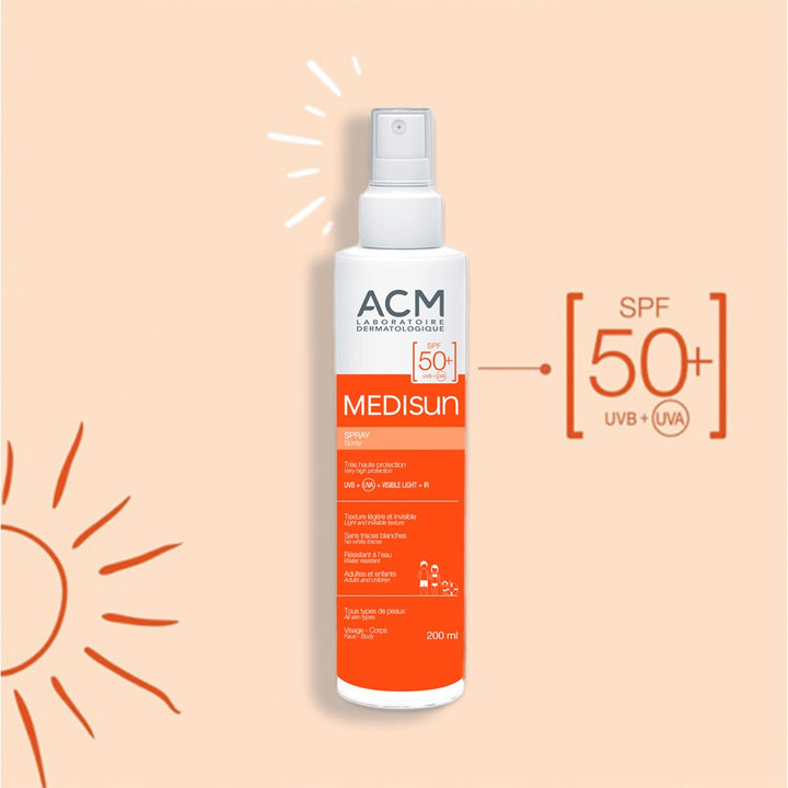 ACM Medisun SPF50+ Sun Protection Spray With IR & Visible Light Protection For Adults & Children 200ml - Easy Pharmacy LLC