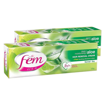 Fem USA Hair Removal Cream, Aloe, Twin Pack 120g x 2