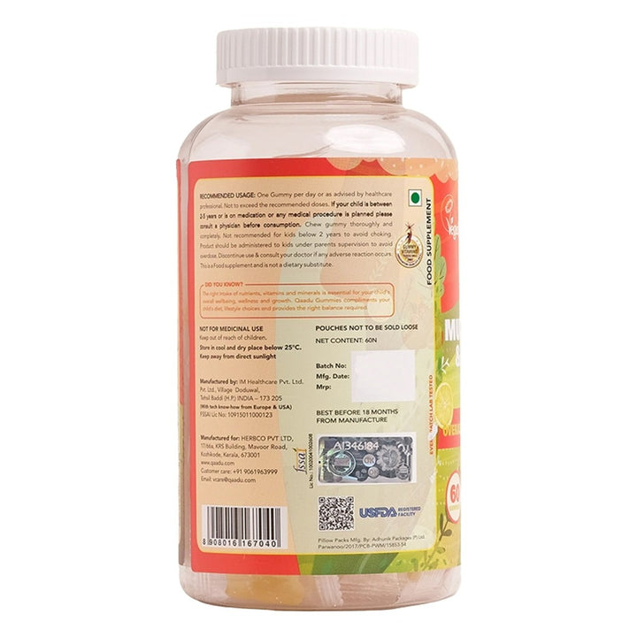 Qaadu Kids Multivitamin And Mineral Gummies 60's - Easy Pharmacy LLC