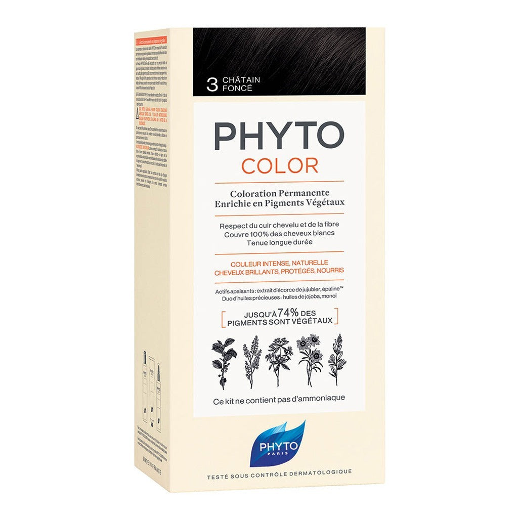 Phyto Phytocolor 3 Dark Brown Natural Permanent Hair Color Dye Cream for normal to dry hair - Easy Pharmacy LLC