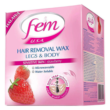Fem USA Hair Removal Wax for Sensitive Skin, Strawberry, 450g