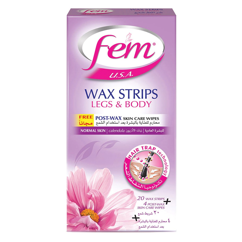 Fem USA Legs & Body Wax Strips For Normal Skin 20's - Easy Pharmacy LLC