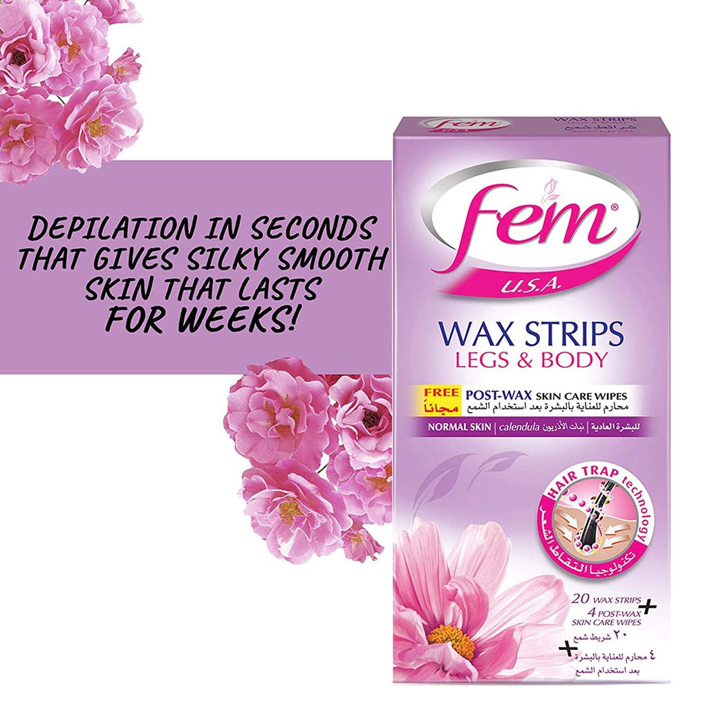 Fem USA Legs & Body Wax Strips For Normal Skin 20's - Easy Pharmacy LLC