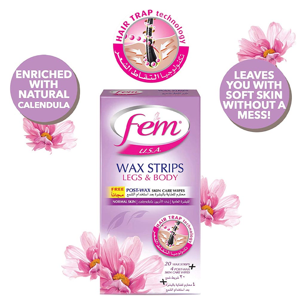 Fem USA Legs & Body Wax Strips For Normal Skin 20's - Easy Pharmacy LLC