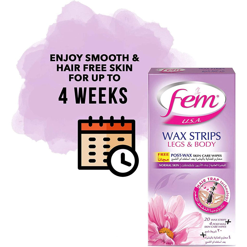 Fem USA Legs & Body Wax Strips For Normal Skin 20's - Easy Pharmacy LLC