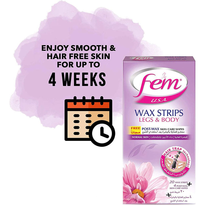 Fem USA Legs & Body Wax Strips For Normal Skin 20's - Easy Pharmacy LLC