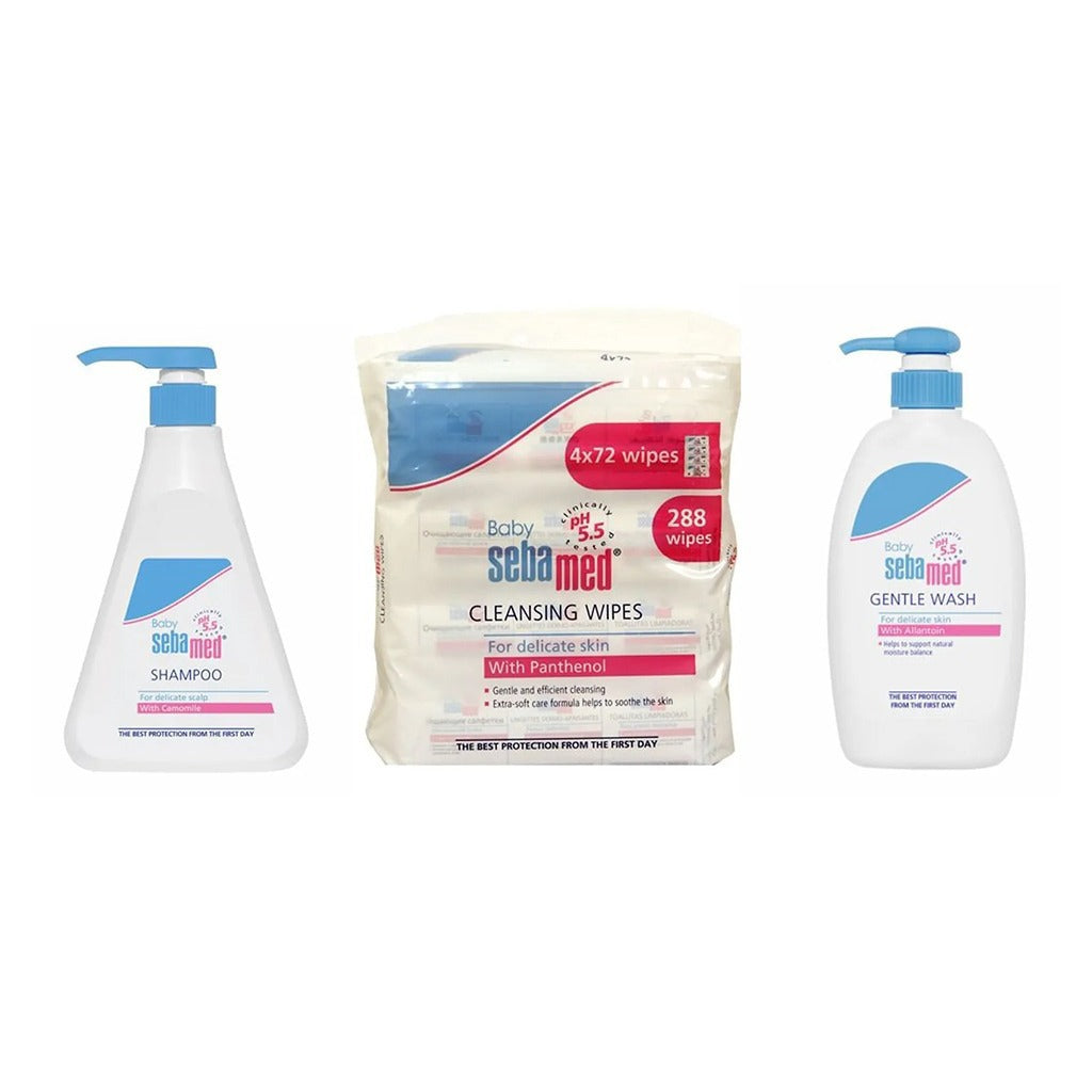 Sebamed Extra Mild Baby Shampoo 500 mL + Wet Wipes 72's Pack 4's + Baby Gentle Wash 400 mL Bundle Pack - Easy Pharmacy LLC