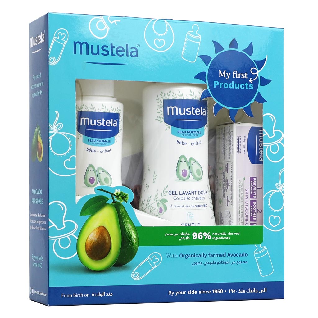 Mustela Baby First Gift Set With Mustela Baby Gentle Cleansing Gel + Mustela Baby Hydra Bebe Soothing Moisturizing Body Lotion + Mustela Baby 123 Vitamin Barrier Nappy Cream For Diaper Rash, Promo Pack of 3 Pieces - Easy Pharmacy LLC