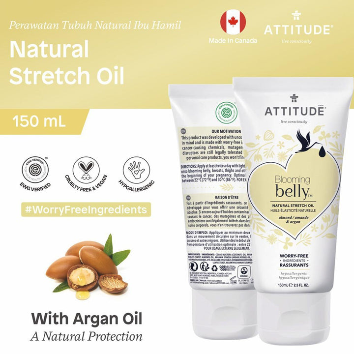 Attitude Blooming Belly Maternity Natural Stretch Oil With Almond And Argan 150ml - Easy Pharmacy LLC