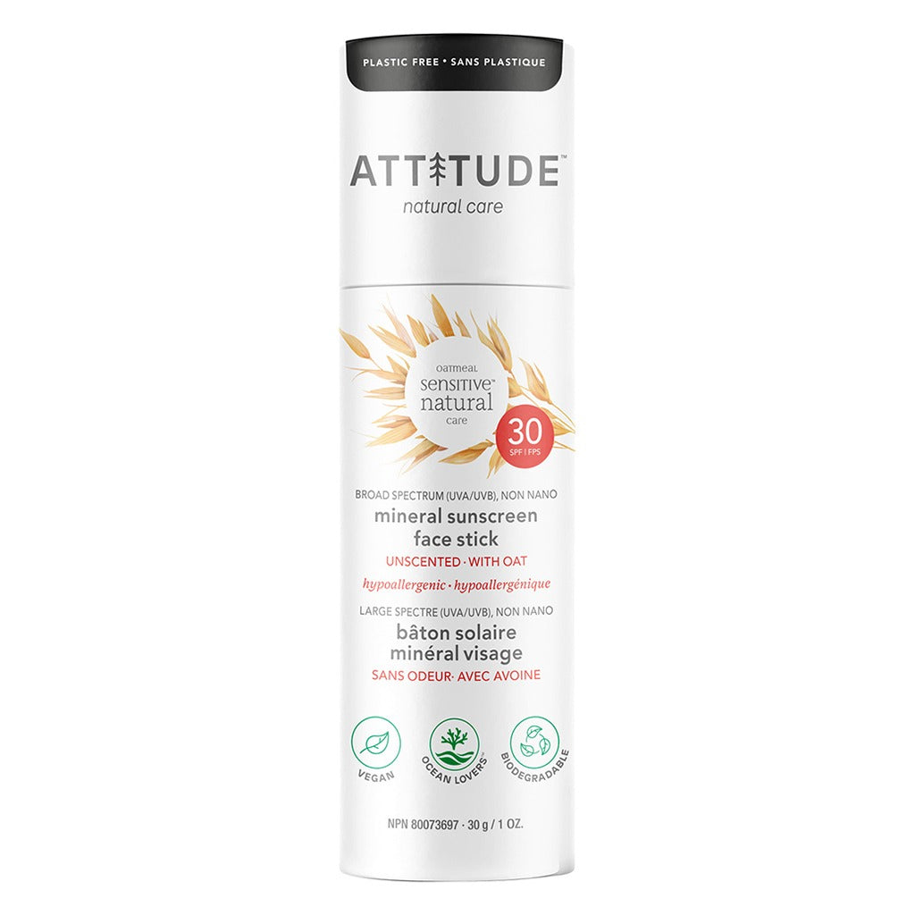 Attitude Sensitive Natural Care SPF30 Mineral Sunscreen Face Stick Unscented 30g - Easy Pharmacy LLC